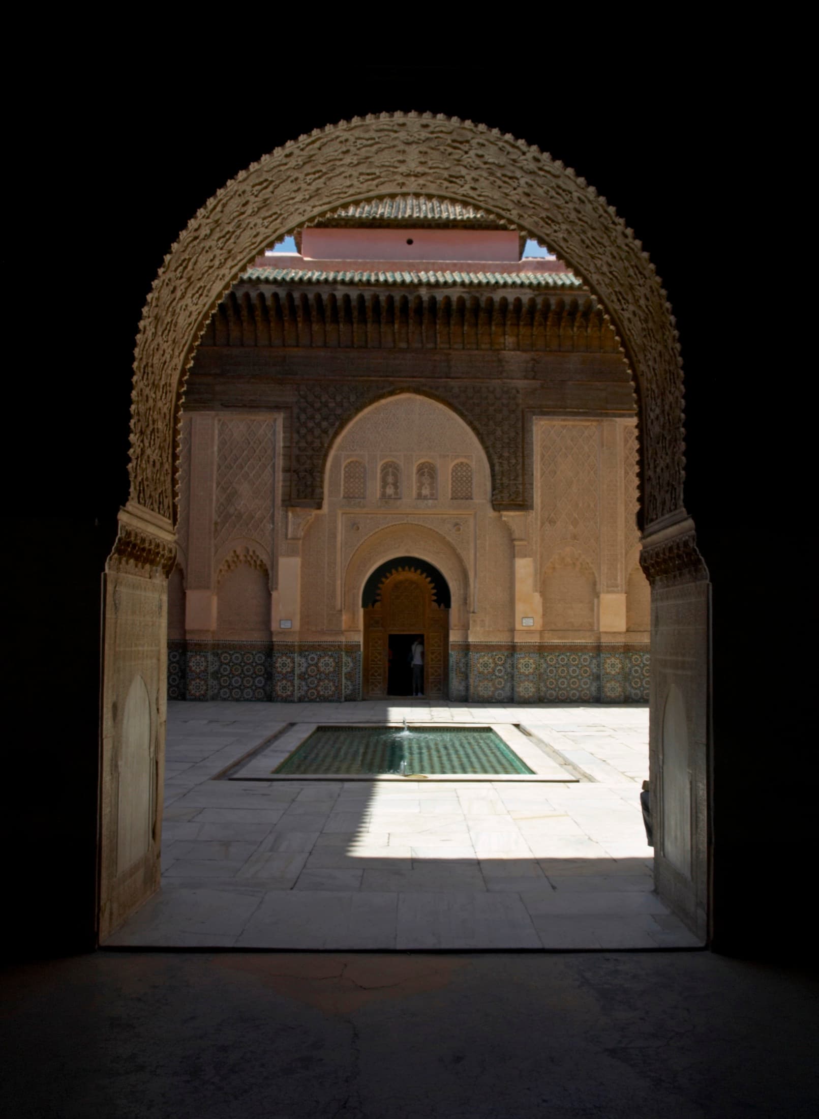 Central courtyard and reflecting pool of the Medersa Ben Youssef